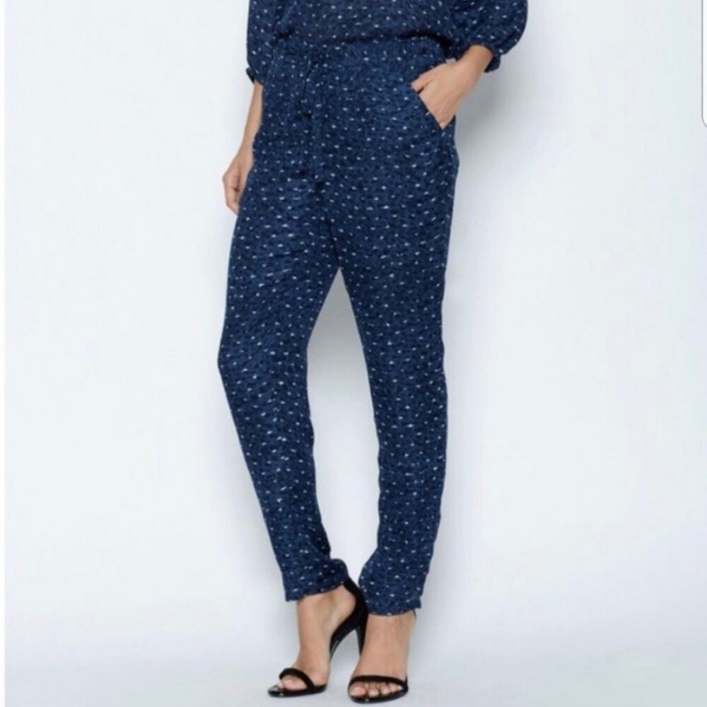 Joie Silk Pull On Lightweight Pants Dark Blue Pattern Straight Leg XS